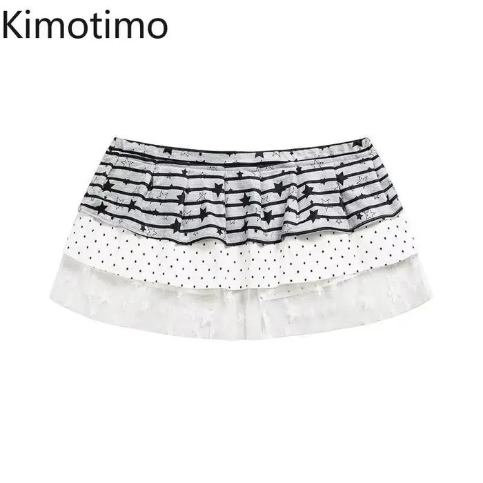 Kimotimo American Street Star Dot imprimé Patchwork à lacets gâteau jupe femmes doux Y2k esthétique polyvalent a-ligne Mini jupes