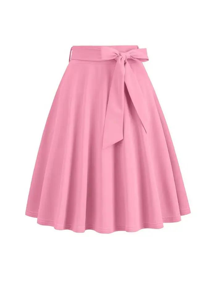 Jupe trapèze taille haute pour femme, jupe longue mi-longue rétro vintage, monochromatique, élégante, années 50
