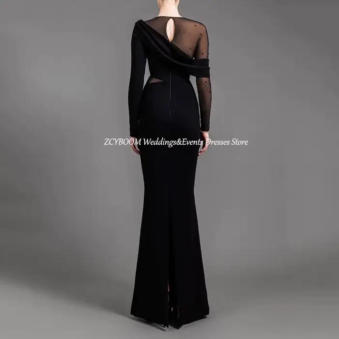 Robe de soirée élégante noire à manches longues ornée de strass, style sirène, longueur ras du sol, en velours, avec fermeture éclair, sur mesure, pour femme, collection 2026