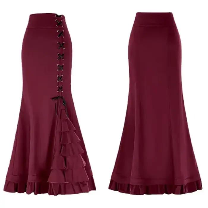 Vintage femmes trompette sirène jupes gothique longue Steampunk jupe Maxi queue de poisson victorienne dames rétro