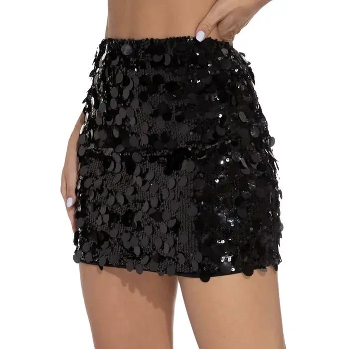 Jupe Mini à Sequins Taille Haute Tendance Polyester Asymétrique pour Festivals de Musique Carnavals Occasions Spéciales