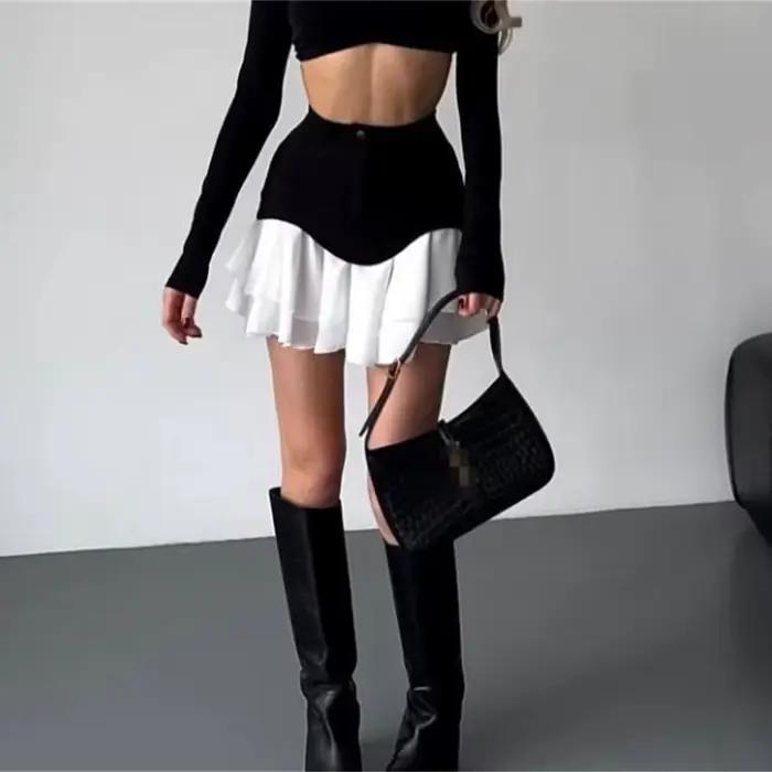 Jupe midi chic à volants pour femme, taille haute, plissée, coupe trapèze, nouvelle collection printemps-été 2026, mode féminine, style urbain