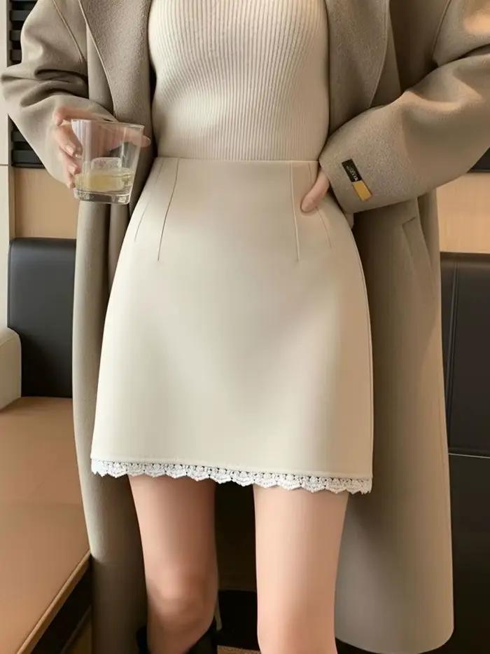 Jupe mi-longue en laine pour automne et hiver