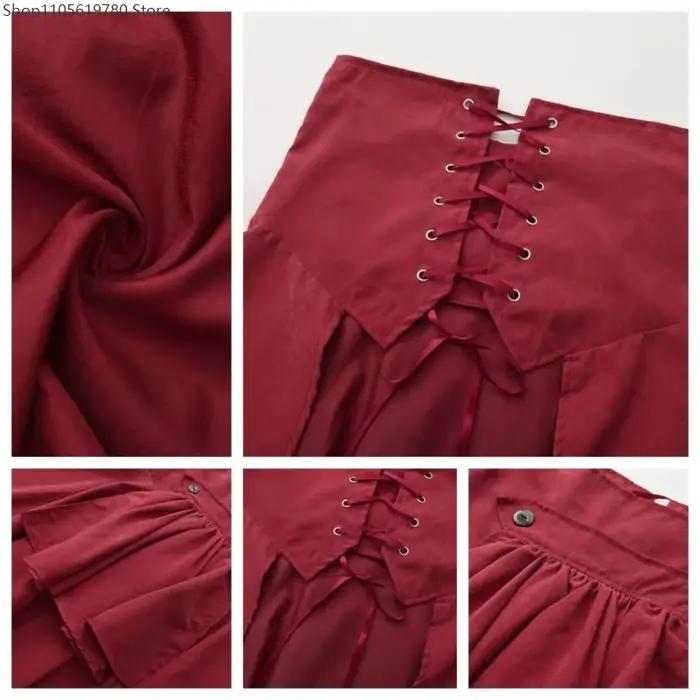 Jupe plissée irrégulière taille haute style Gothic Lolita avec lacets et volants