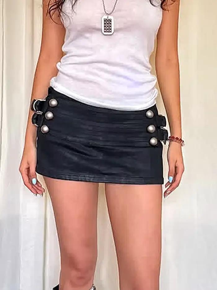Kliou Double-Breasted Design Mini Jupe Femme D'été Tendance Anneaux En Métal Patchwork Taille Élastique Skinny Wrap Hanche Sauvage Style Bas