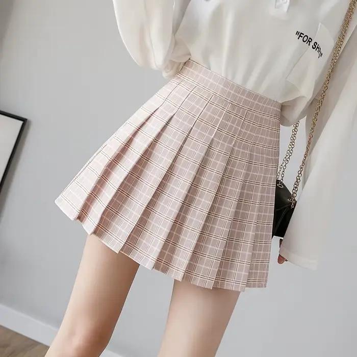 Jupe plissée à carreaux taille haute pour femmes