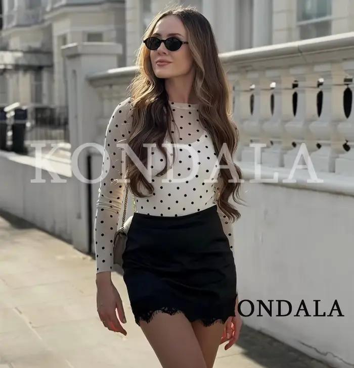 KONDALA Culottes tendance à ourlet en dentelle pour femme
