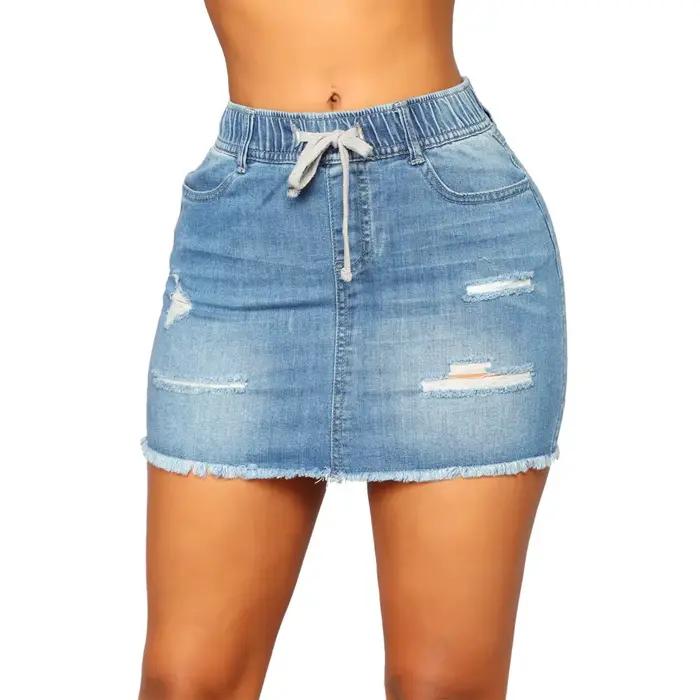 Jupe courte en Denim déchiré pour femmes