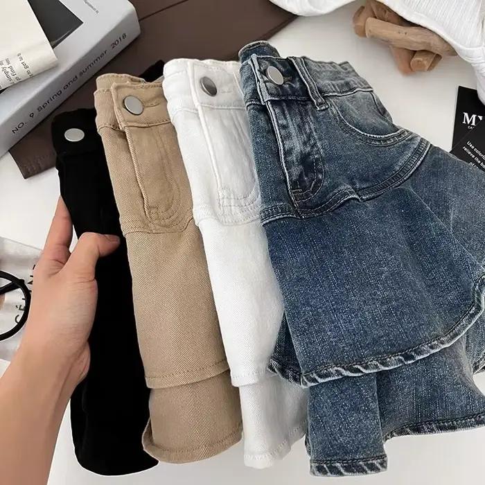 Jupe courte en jean plissée Double couche