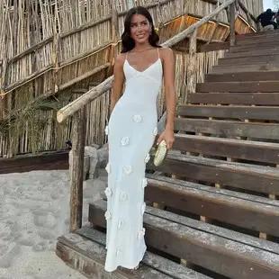 Robe longue fendue sans manches pour femmes
