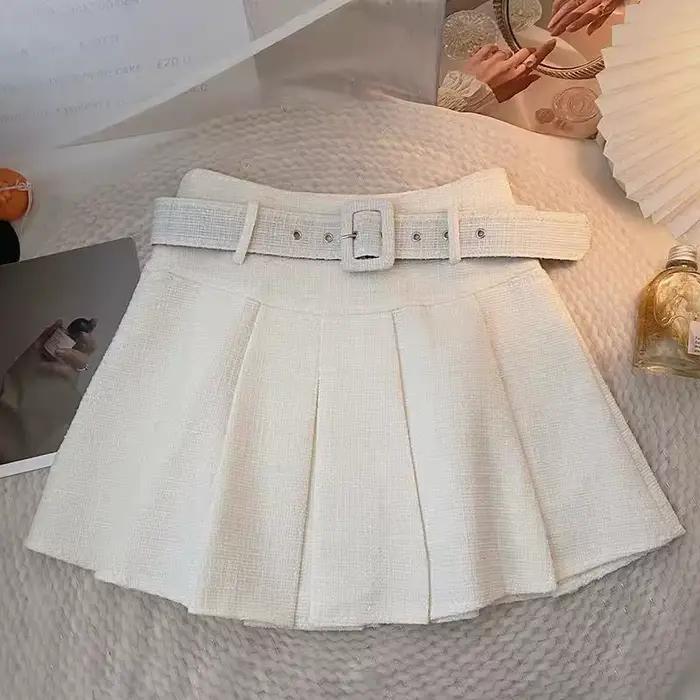 Jupe trapèze en tweed rose pour femme