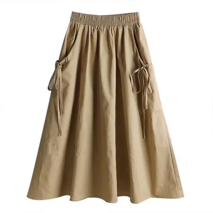 Jupe mi-longue élastique taille haute