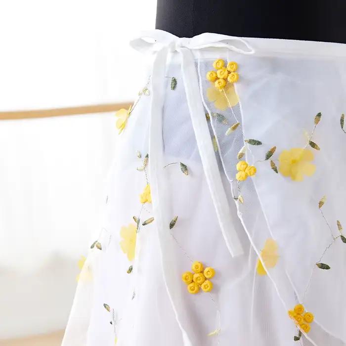 Jupes de danse de ballet pour femmes, broderie florale, mini jupes enveloppantes courtes, jupes de danse à lacets, 2 couches, jupes de performance de danse pour adultes