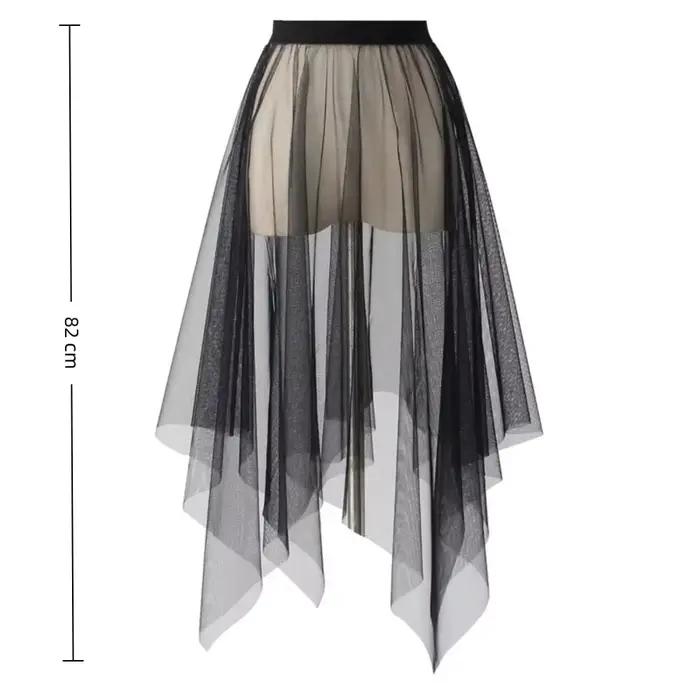 Jupe longue transparente en dentelle et tulle