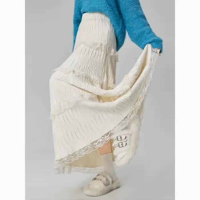 Jupe en soie Patchwork de dentelle pour femmes