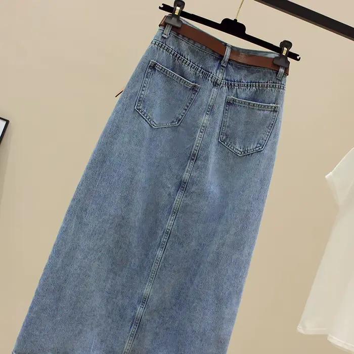 Sexy Wrap fesses Denim jupes femmes taille haute délavé jupe solide épissé coupe ajustée en détresse poches fermeture éclair mouche décontracté