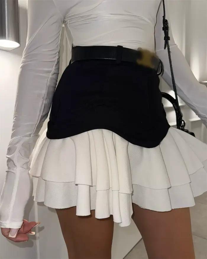 Jupe midi chic à volants pour femme, taille haute, plissée, coupe trapèze, nouvelle collection printemps-été 2026, mode féminine, style urbain