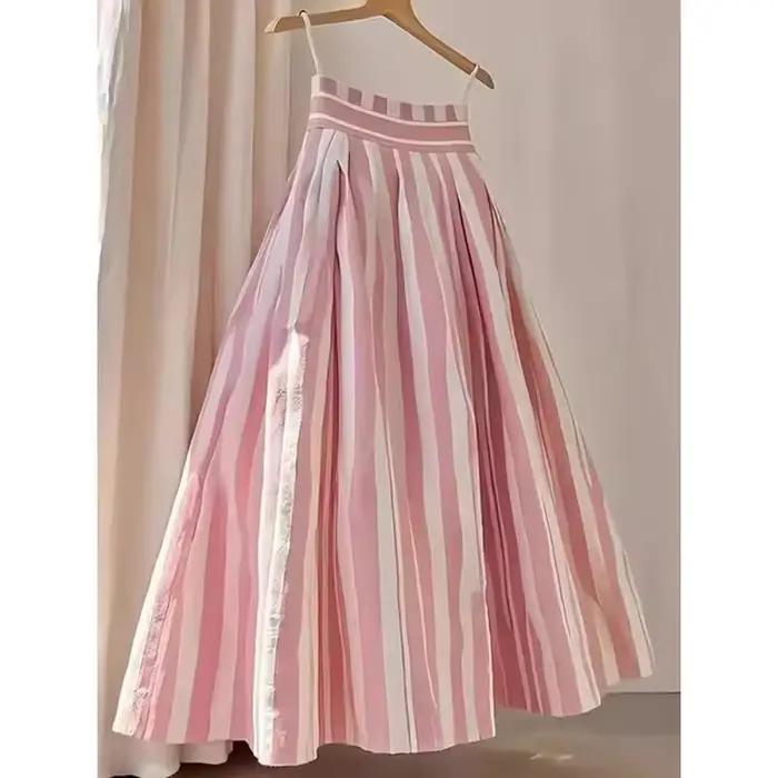 Jupe mi-longue rétro taille haute trapèze pour femmes