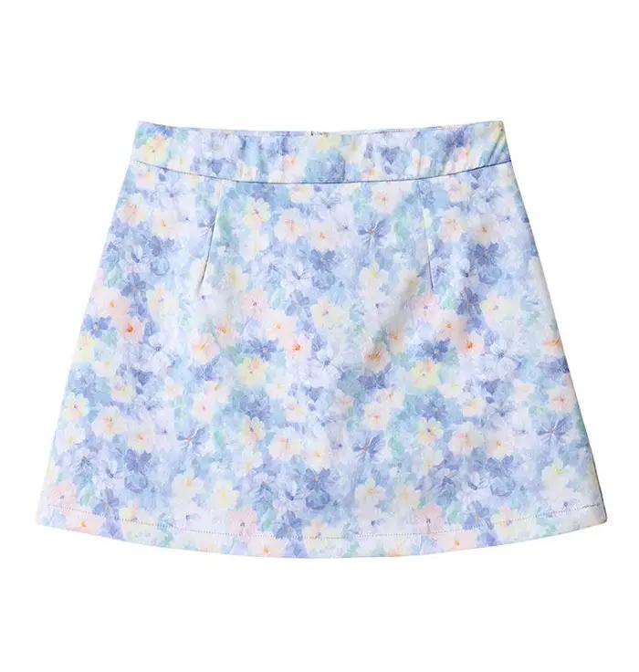 Jupe florale bleue de style français pour femme