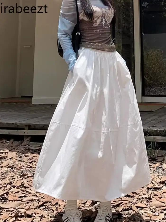 Jupe trapèze mi-longue en pur coton blanc pour femmes