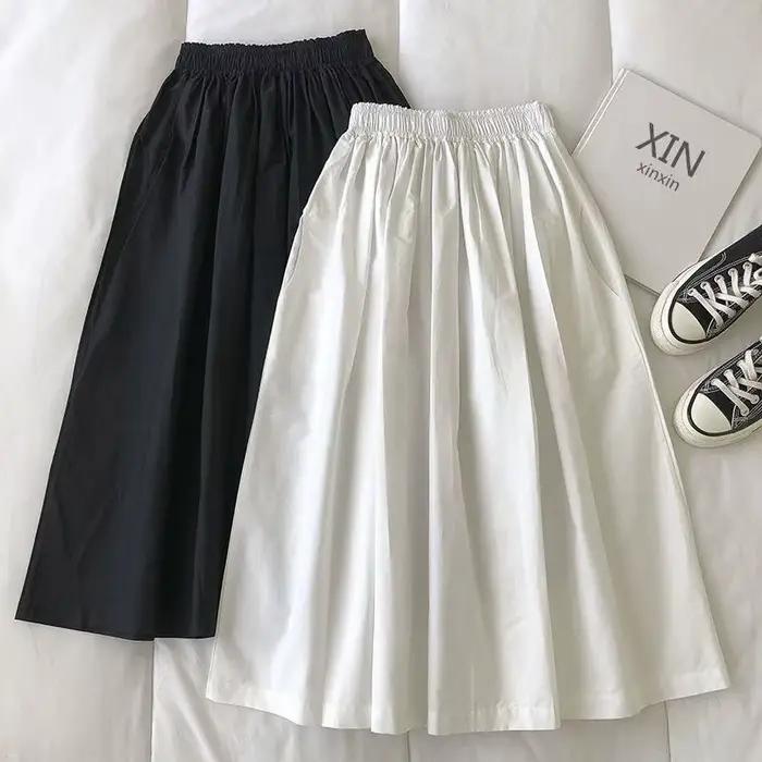 Femmes blanc jupe longue mode poches plissé genou longueur jupes automne 2024 nouveau décontracté élégant taille haute