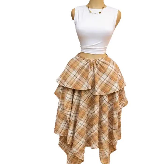 Jupes Femme Mi-longues Coupe Trapèze Taille Haute Ajustée Imprimé Carreaux Décontractées Élégantes Style Y2K Streetwear Travail Été 2026