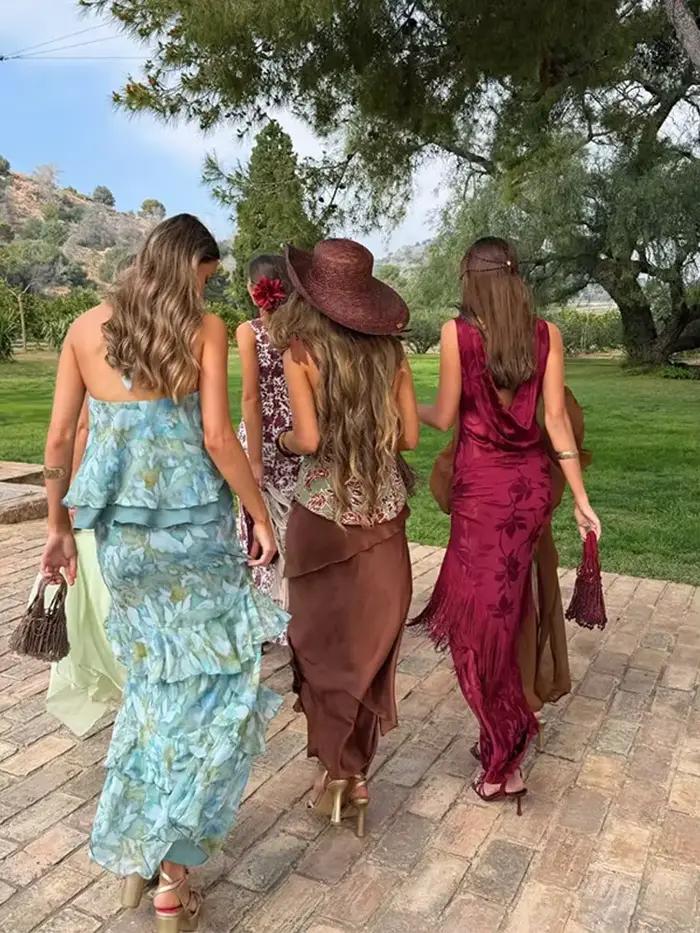 Ensemble jupe longue et haut dos nu à imprimé floral pour femme, sans manches, avec jupes à volants, tenue de plage bohème pour les vacances, été 2026