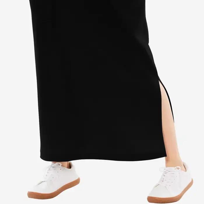 Jupe de sport pour femmes grande taille 6XL 7XL noire avec nœud frontal et fentes latérales pour activités estivales et printanières