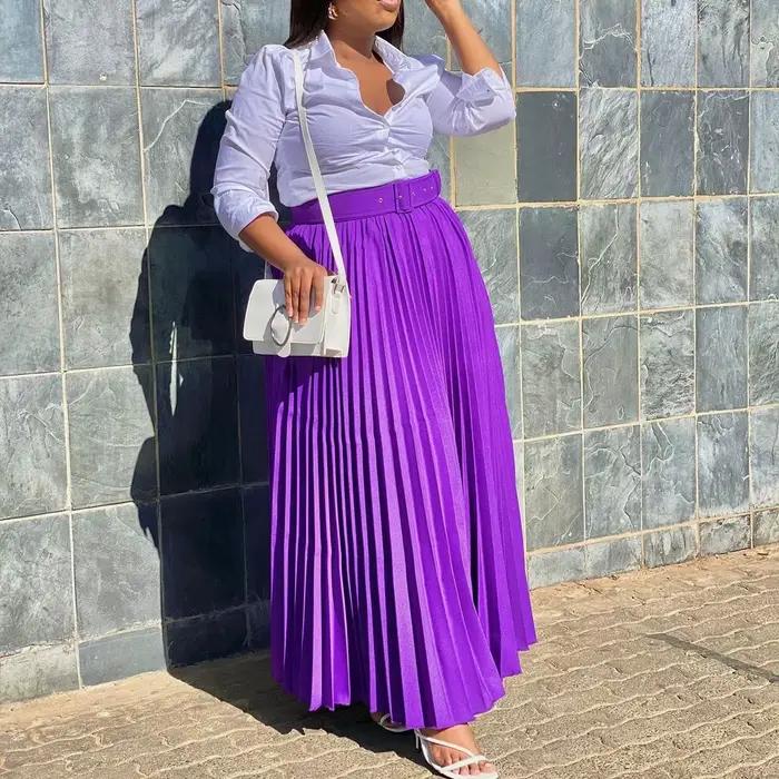 Femmes jupe plissée taille ceinture une ligne élégante à la mode Occasion formelle bureau dame modeste Date femme africaine nouveau 2025