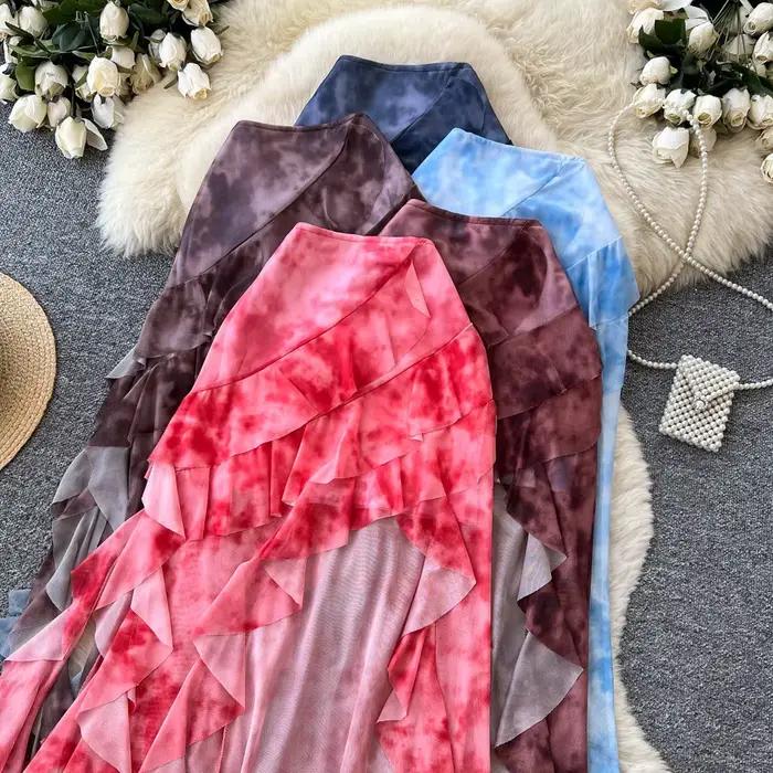 Jupes Femme Mi-longues Coupe Trapèze Taille Haute Ajustée Effet Enveloppant Volants Imprimé Élégant Style Y2K Streetwear Travail Été 2026