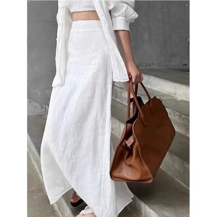 Jupe longue élégante en coton blanc uni pour femme