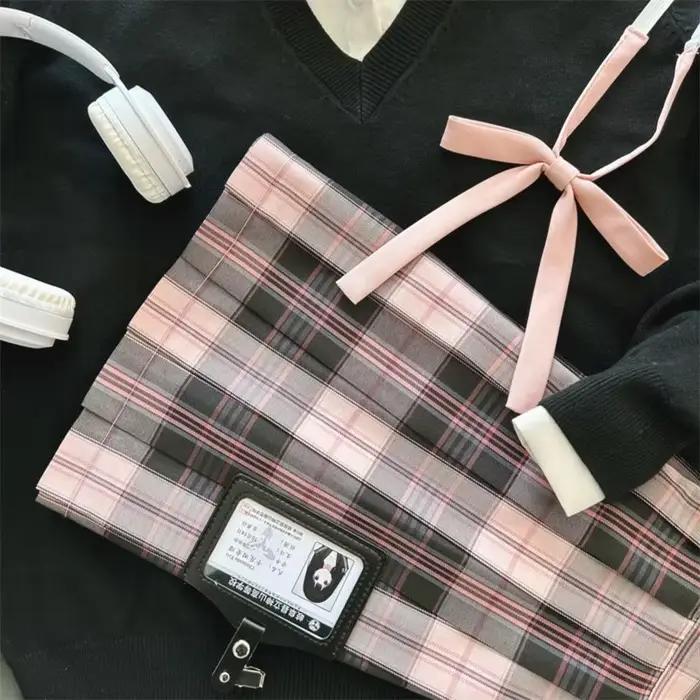 Jupe plissée rose de Style collégial pour femmes, jupe courte, uniforme JK, printemps et été 2025, envoyer un nœud papillon