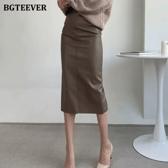 Jupes en cuir PU taille haute pour femmes