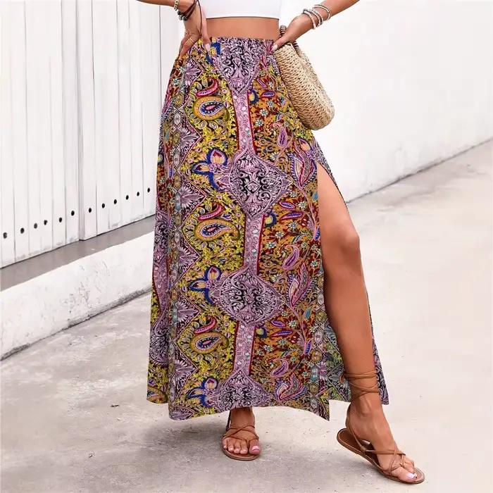 Bohème Boho rétro imprimé fleuri jupes femmes Indie Folk été taille haute a-ligne plissée