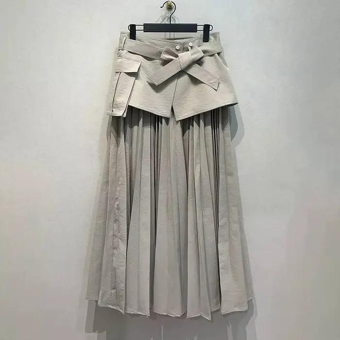 MYMX – ensemble 2 pièces, jupe plissée pour femmes, taille haute, ligne A, couleur abricot, nouvelle collection MX1036, printemps-automne
