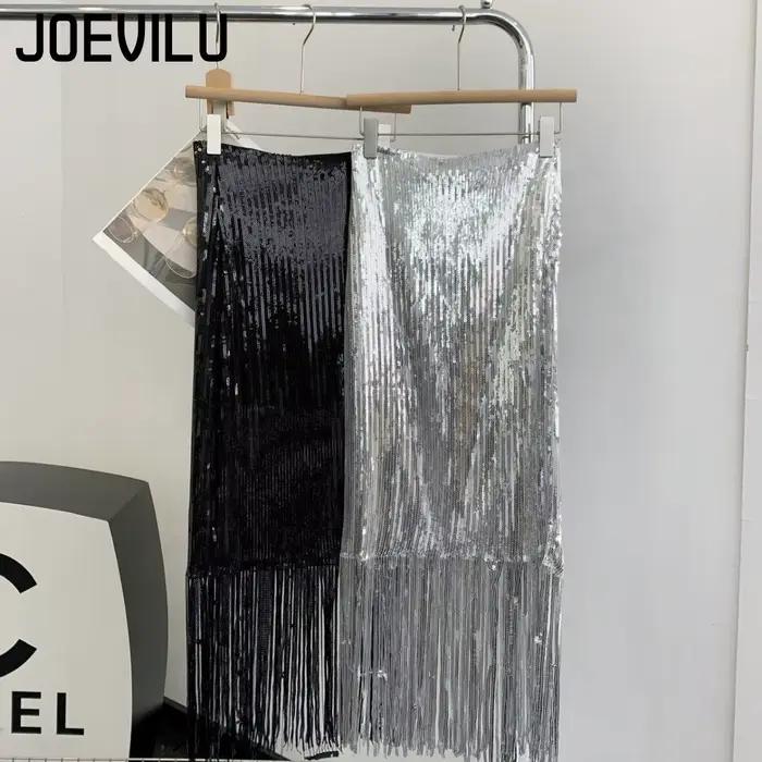Jupe moulante à franges à paillettes