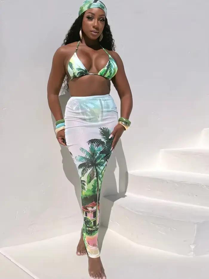Ensemble jupe tropicale assortie pour femmes