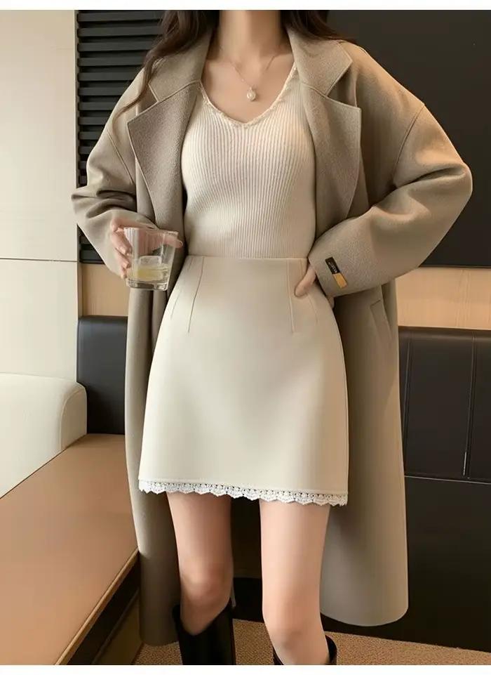 Jupe mi-longue en laine pour automne et hiver