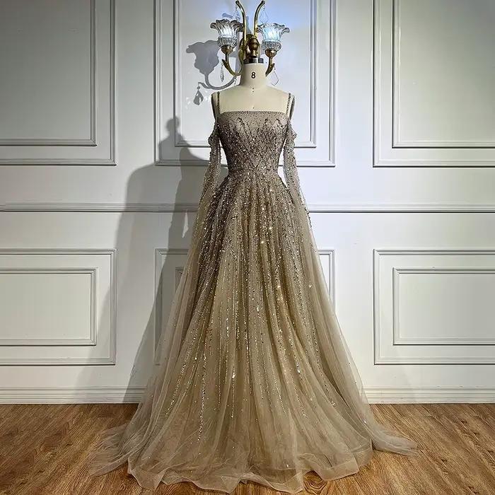 Robe de soirée de luxe ligne A, Turquoise, avec Cape à manches longues, pour occasions formelles, Serene Hill, 2021, LA72957, personnalisée