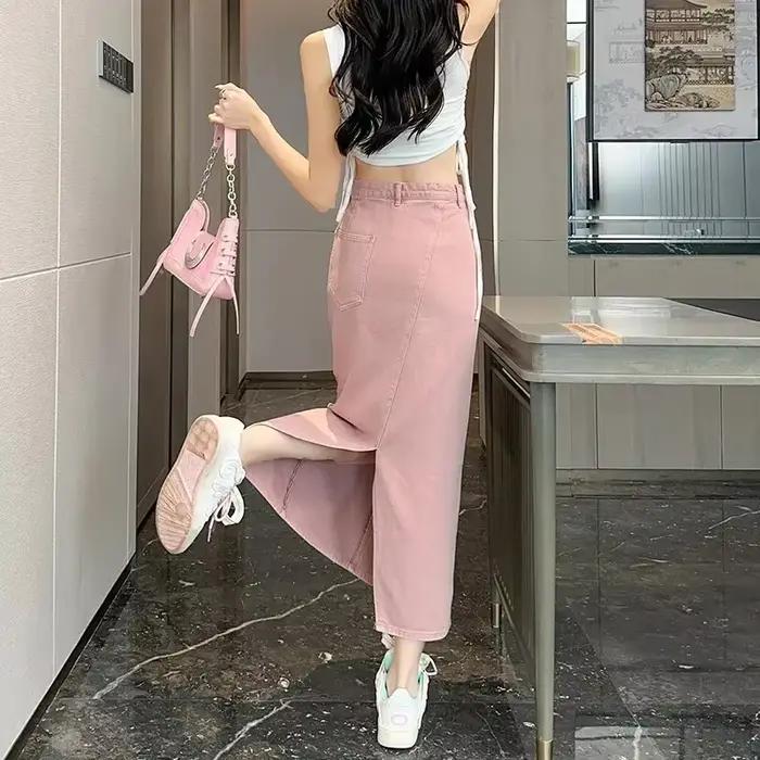 Short en denim rose 100% coton pour femmes, taille haute, fente rétro, élégant et décontracté pour l'été