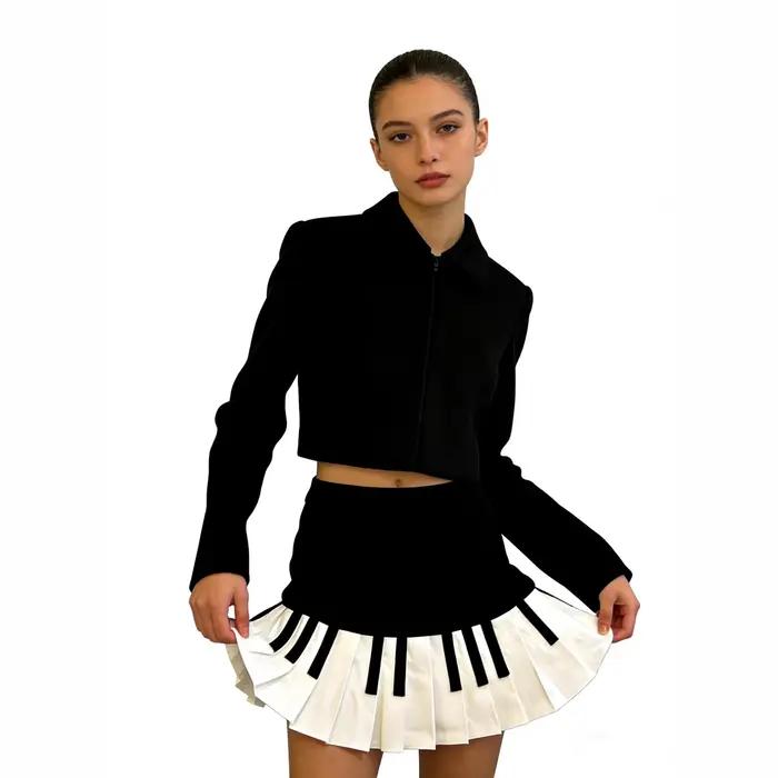 Jupe américaine rétro style vintage motif piano polyester mince taille haute pour femmes été ocassions spéciales