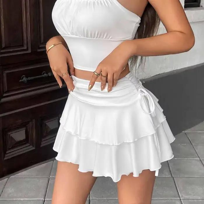 Jupe courte mini plissée à lacets pour filles