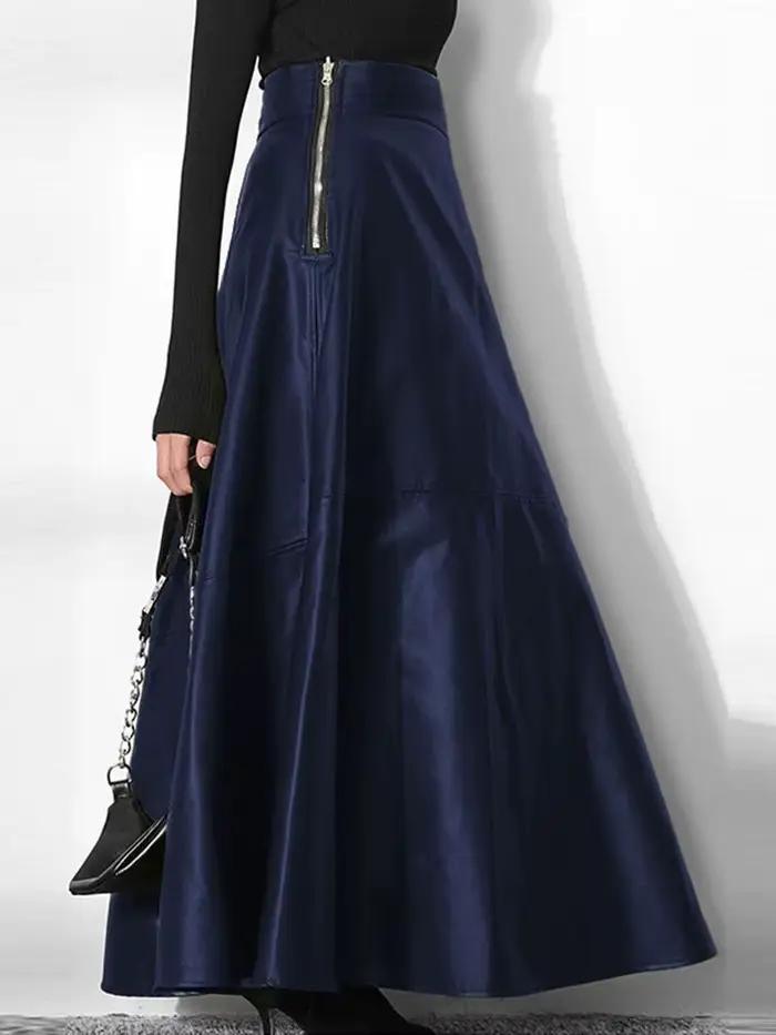 Jupe longue en cuir PU pour femme