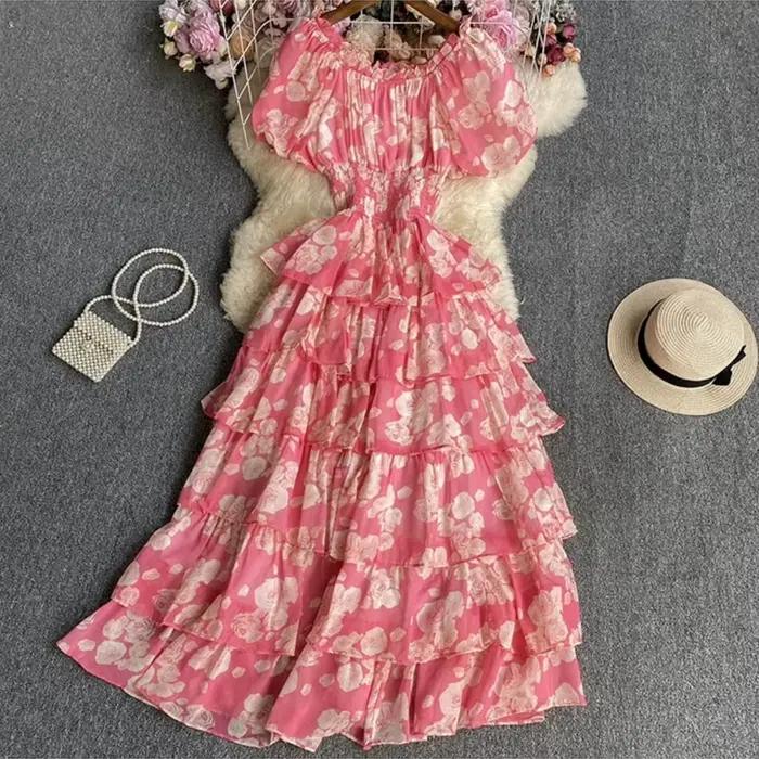 Robe longue à volants pour femme