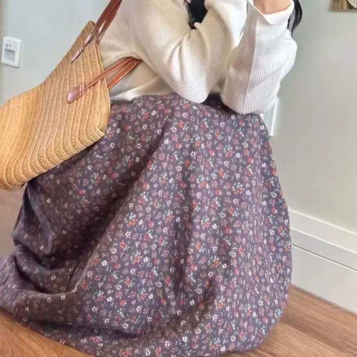 Jupe mi-longue tendance à fleurs pour femmes