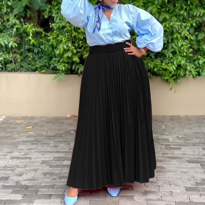 Femmes jupe plissée taille ceinture une ligne élégante à la mode Occasion formelle bureau dame modeste Date femme africaine nouveau 2025