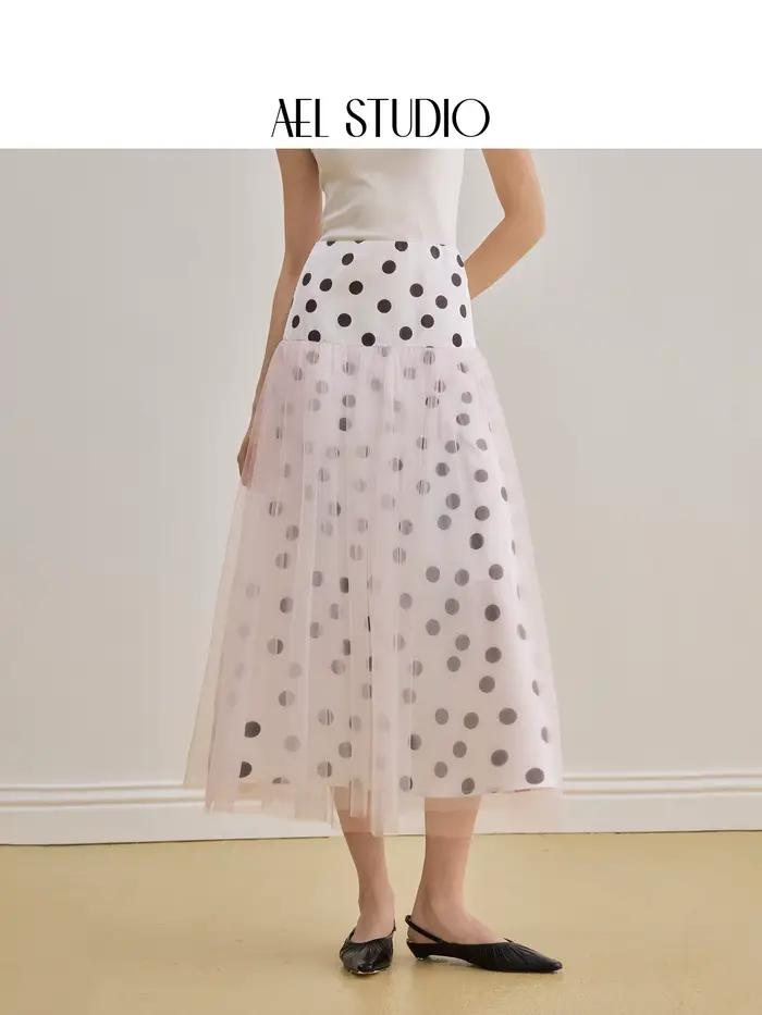 AEL Original French Elegant A Swing Skirt 2026 Nouvelle Jupe d'été ample en maille à pois pour femme