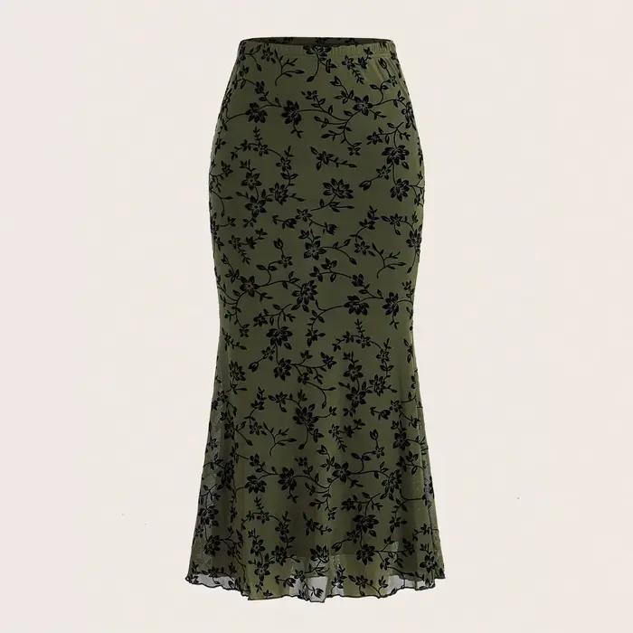 Jupe queue florale vert foncé