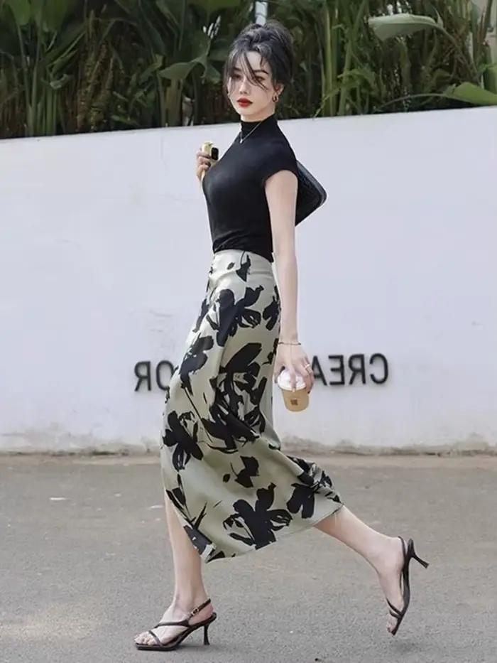 Jupes pour femmes taille haute Midi femme jupe impression vêtements ventes 2025 tendance mode coréenne une ligne de luxe élégant nouveau en Chic