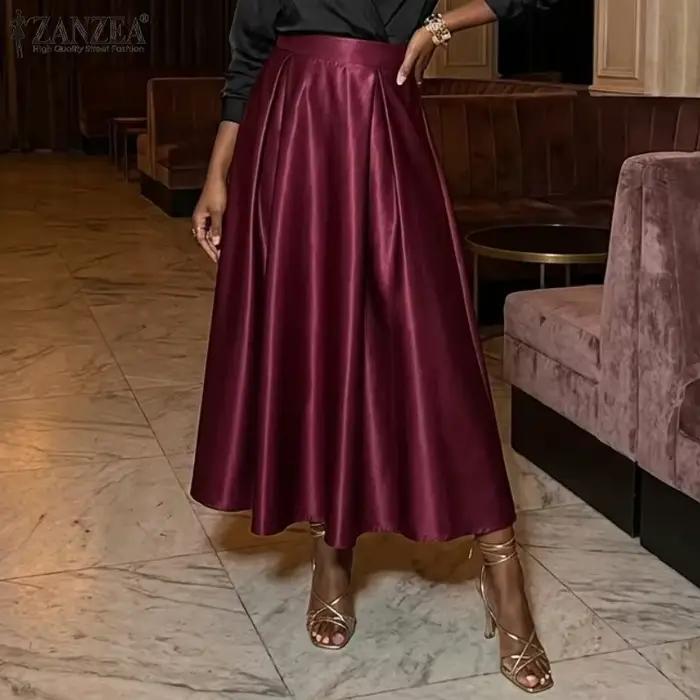 ZANZEA Jupes midi élégantes en satin pour femmes